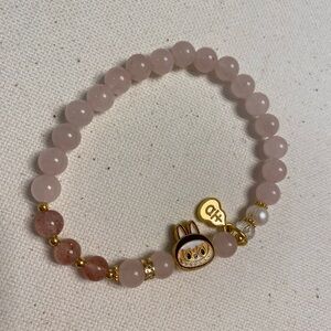 Charming Pink Rose Quartz Labubu Inspired Beaded Bracelet